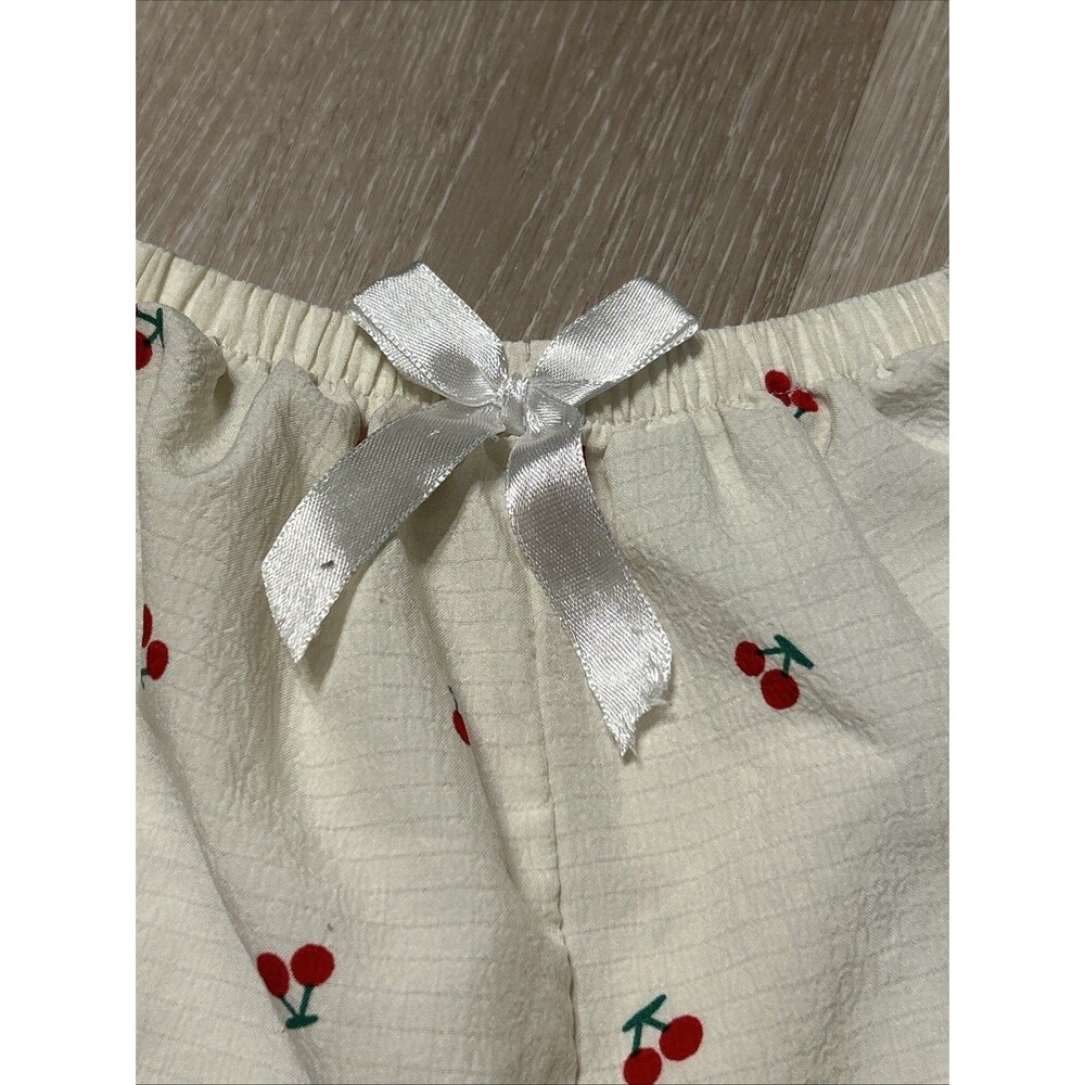 Cherry Pajama Shorts With Elastic Waistband And Bow Sz Medium - Picture 4 of 7